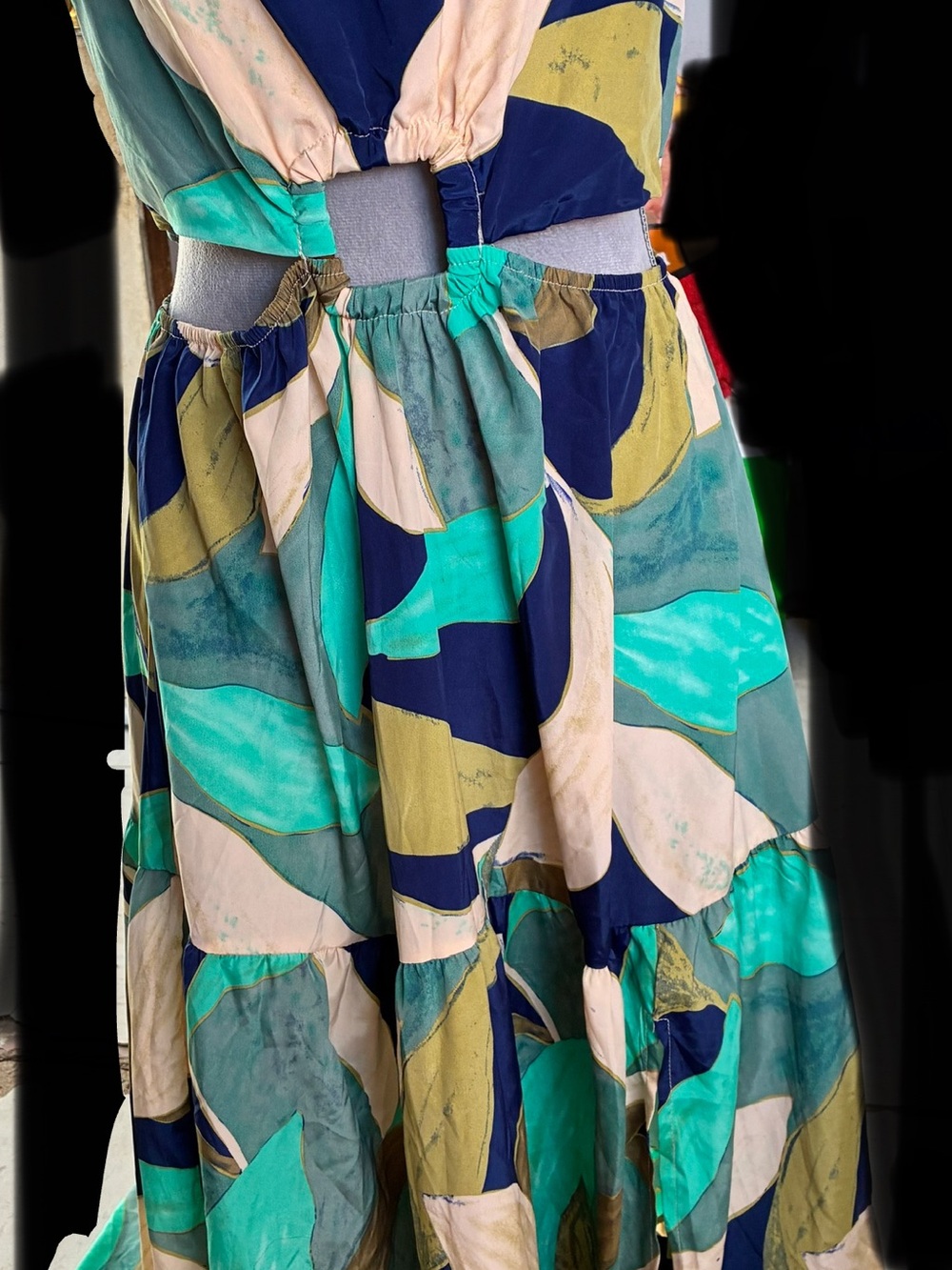 Fashion Nova Abstract Cutout Maxi Dress in Teal, Navy, Cream, Olive